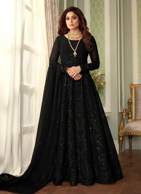 Black Colour AASHIRWAD AVNI Heavy Real Georgette Festive Wear Designer Gown Collection 8389